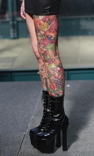 vegetable tattoo and fruit legs