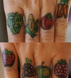 vegetable tattoo on fingers