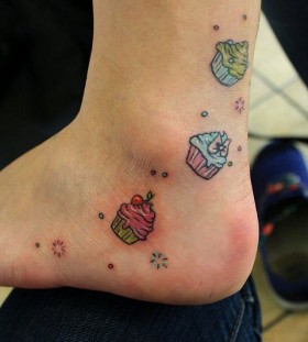 Cakes tattoo on leg