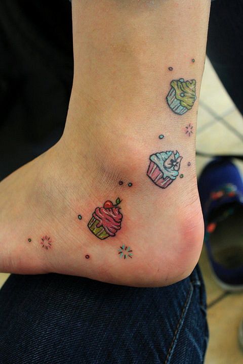 Cakes tattoo on leg