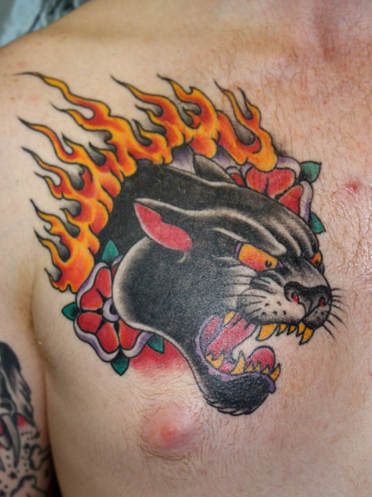 Cat tattoo by Mike Schweigert