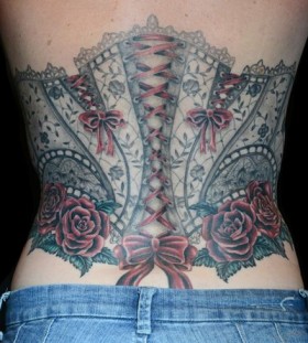 Colorful corset tattoo