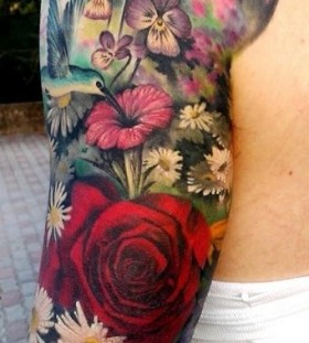 Colorful flowers plant tattoo