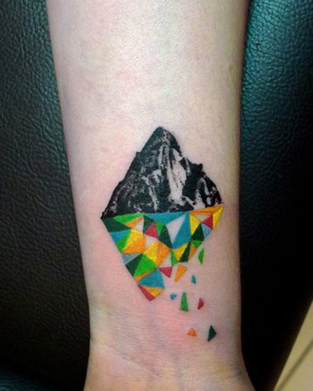 Colorful simple mountains tattoo