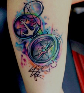 Compass purple tattoo