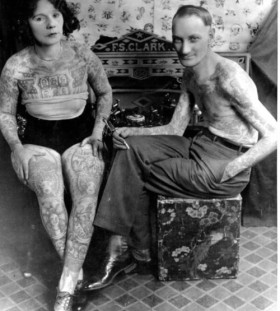 Couple vintage style tattoos