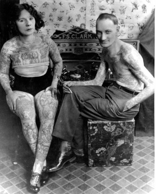 Couple vintage style tattoos