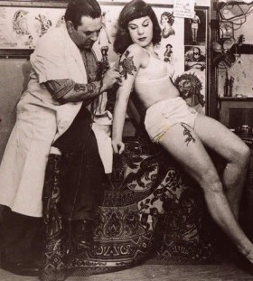 Doctor and woman retro style tattoo