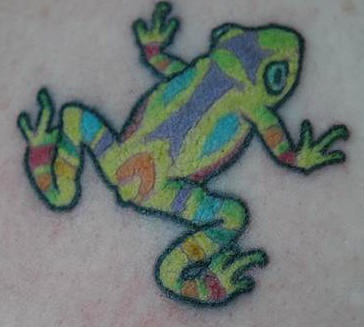 Green frog tattoo