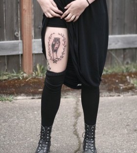 Leg owl tattoo