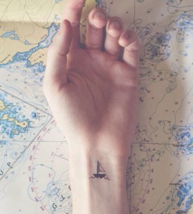 Lovely ship minimalistic style tattoo