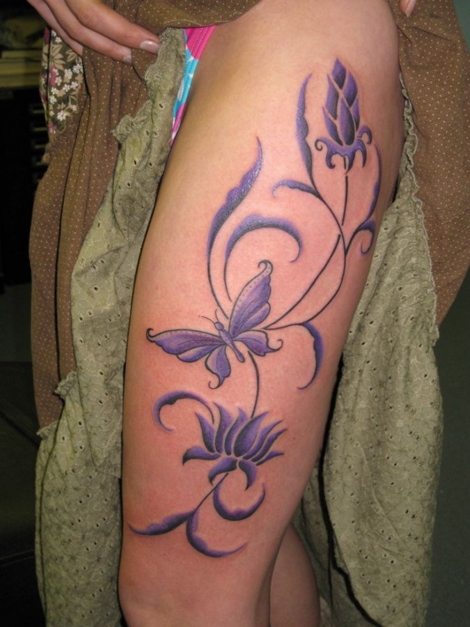 Ornaments and butterflies purple tattoo