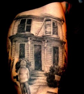 Scary house halloween tatoo