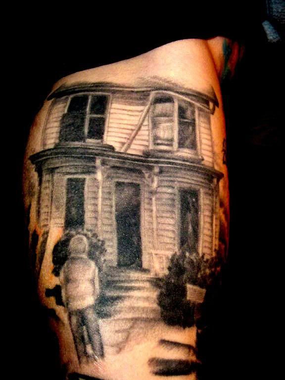 Scary house halloween tatoo