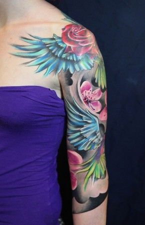 Shoulder and rose purple tattoo