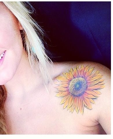 Shoulder sunflower tattoo