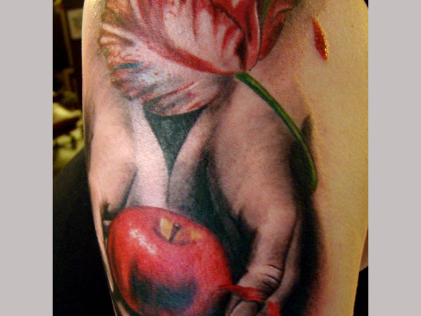 Tulip and apple tattoo