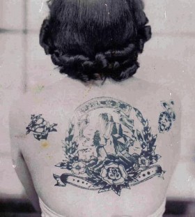 Woman back vintage style tattoos