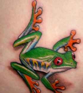 Wonderful green frog tattoo