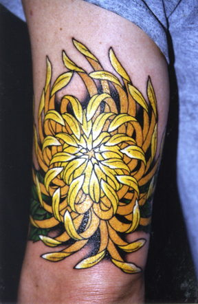 Yellow-Chrysanthemum-Tattoo-On-Back-Of-Arm