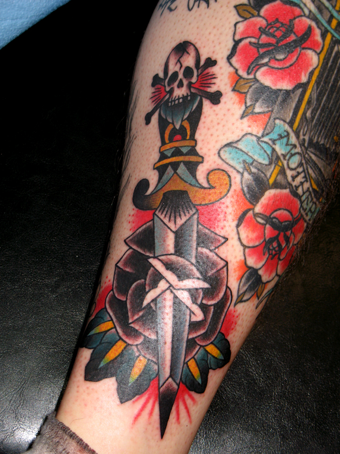 dagger skeleton and roses