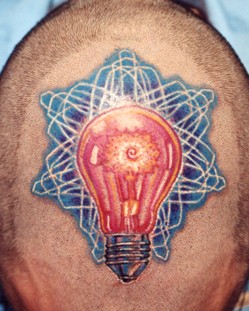 red bulb and blue light