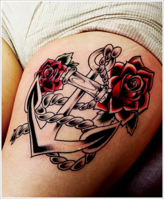 red roses with anchor