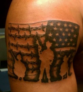 American flag and soldier military style tattoos