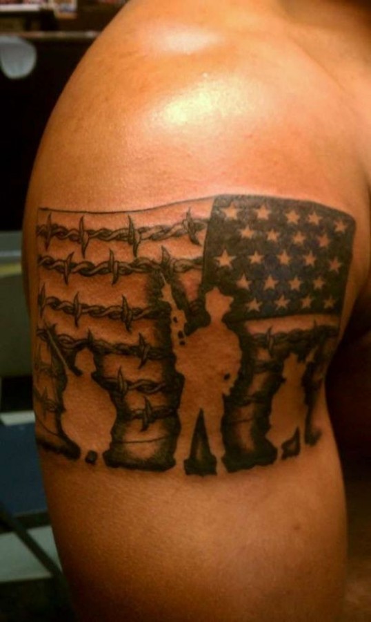 American flag and soldier military style tattoos