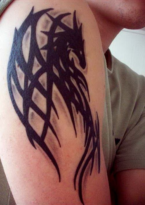 Awesome black dragon tattoo