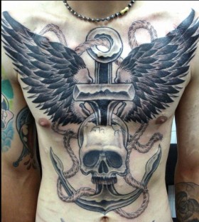 Bird wings tattoo on chest