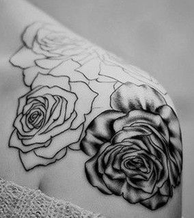 Black and white roses girl tattoo