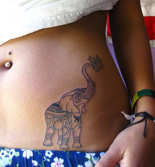 Black elephant girl tattoo