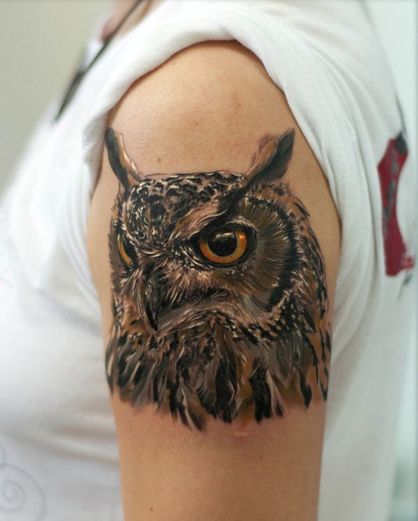 Brown cute owl tattoo