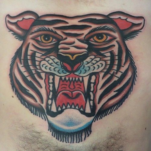 Brown tiger tattoo by Dustin Barnhart