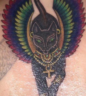 Cat with wings Egypt style tattoo