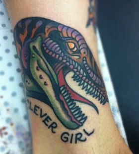 Clever girl and dinosaur tattoo