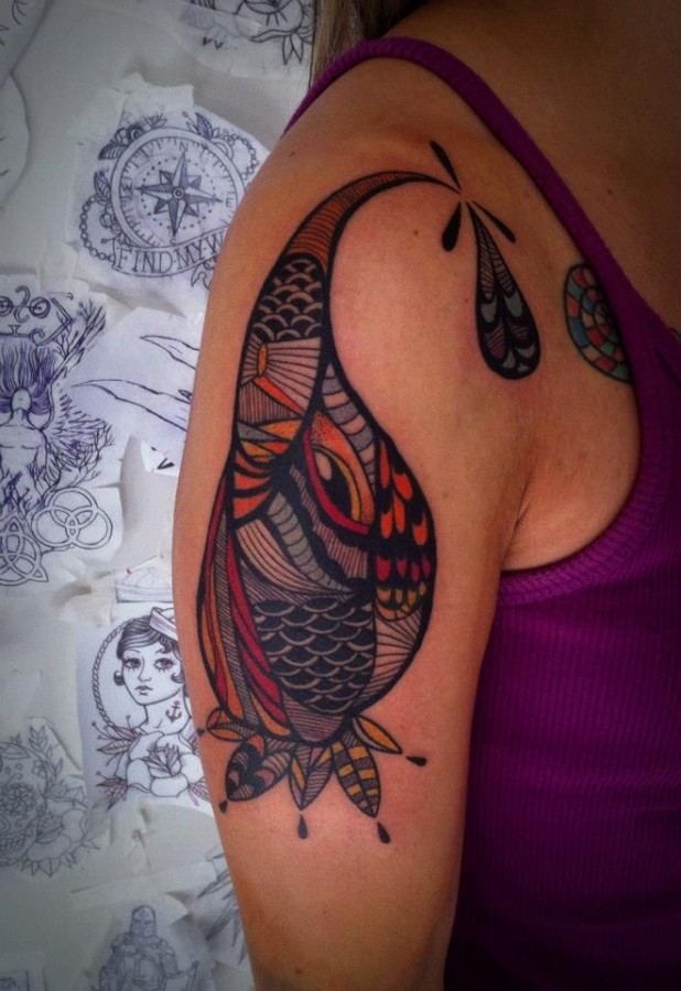 Colorful fish tattoo by Tyago Silva