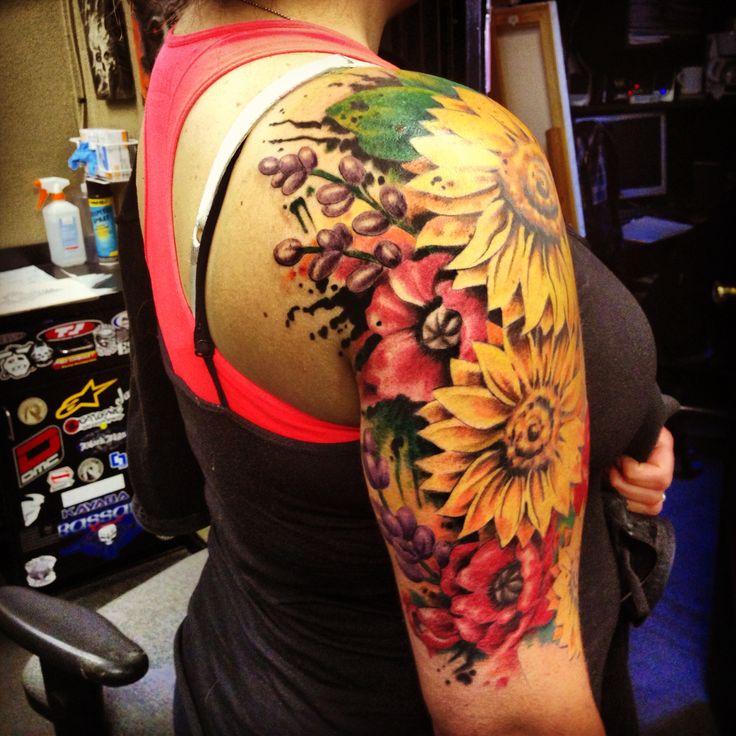 Colorful sunflower tattoo