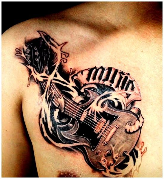 Cool men’s guitar tattoo