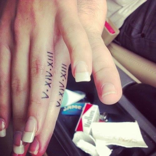 Couple fingers numbers infinity tattoo