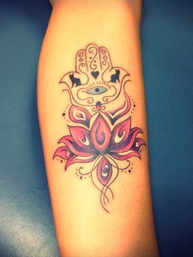 Eye, cats and lotus flower tattoo