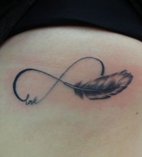 Feather and love infinity tattoo