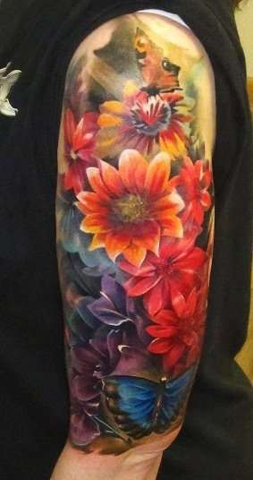 Flower and clock watercolor tattoo