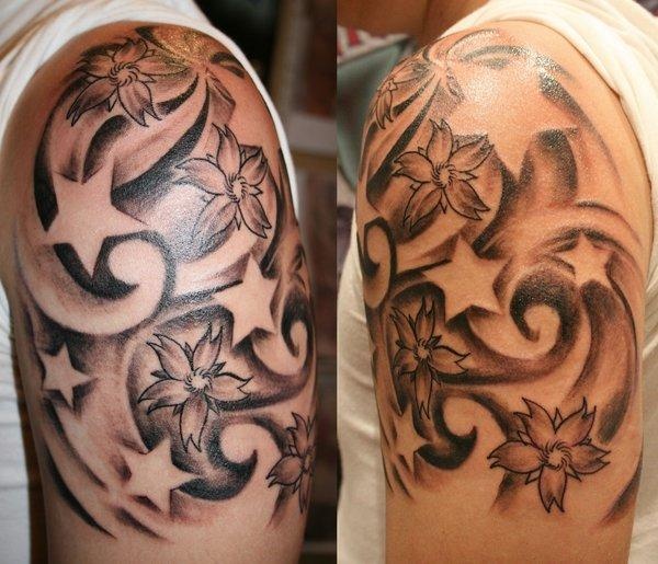 Flowers and star tattoo