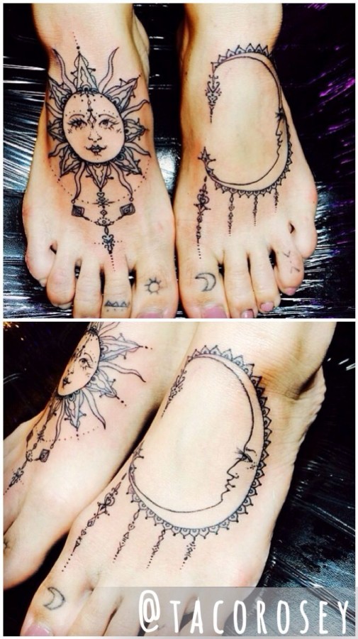 Foot sun and moon tattoo