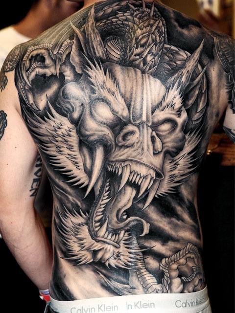 Full men back dragon tattoo