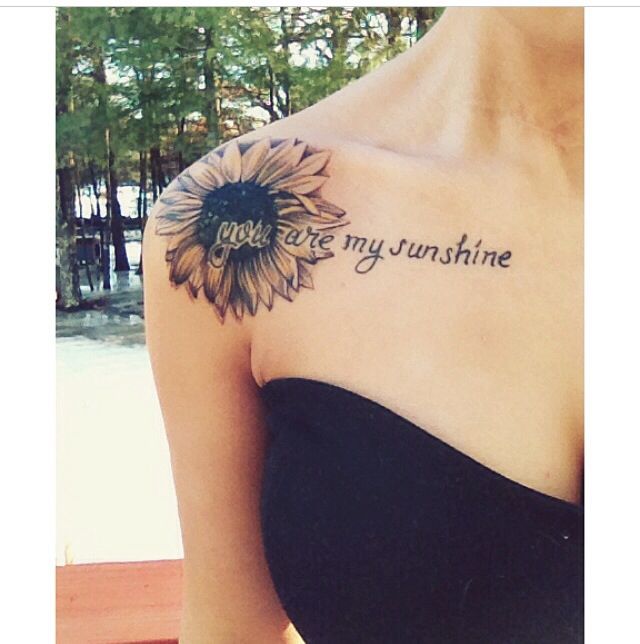 Girl shoulder sunflower tattoo