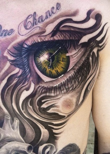 Green watch eye tattoo