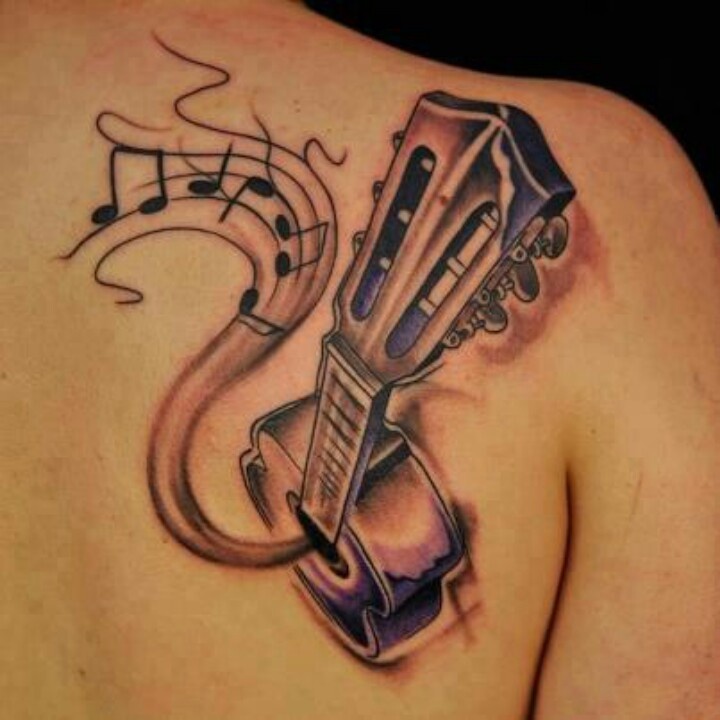 Lovely men’s shoulder guitar tattoo